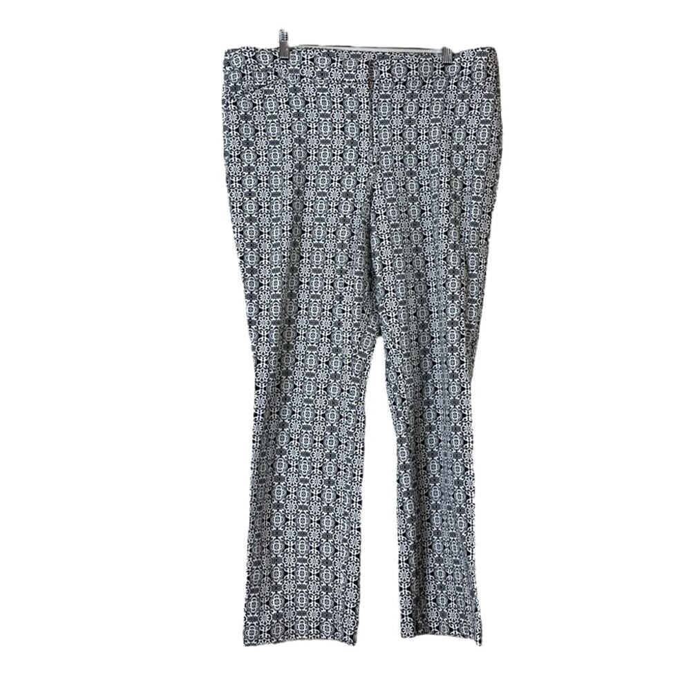 Chico’s Ankle Pants Slim Fit Mid Rise Black White Geo Print Women’s Size 14